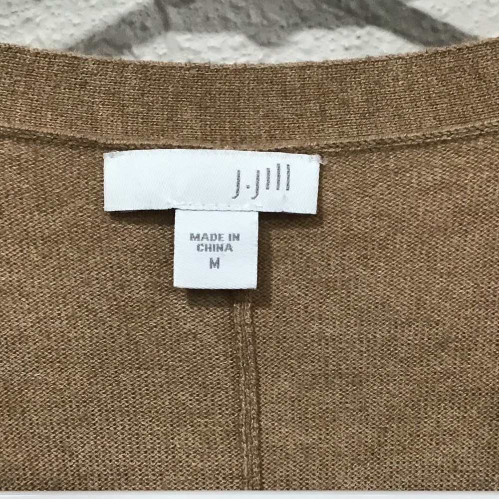 J. Jill Wool Blend Long Cardigan Women's M Camel Tan Button Front V-Neck Sweater - Picture 2 of 4